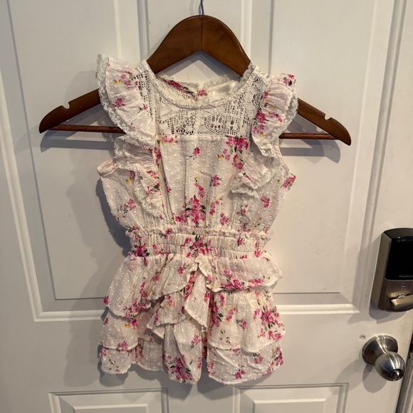 LoveShackFancy Girls Decker Dress Pink White Floral & Lace Coquette Girly Ruffle - Picture 3 of 8